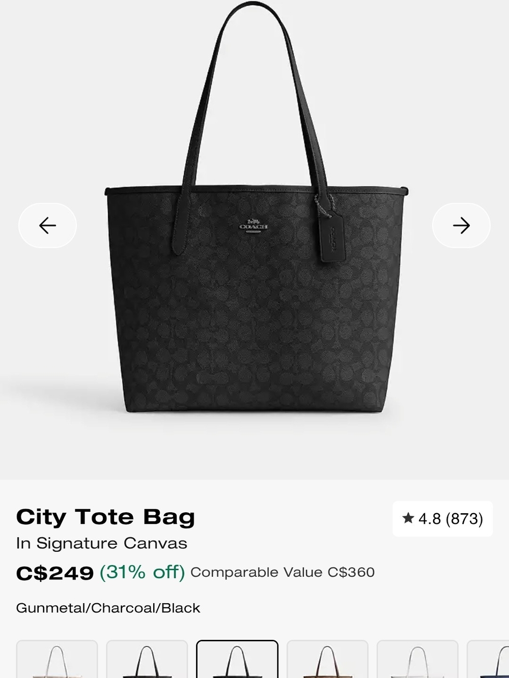 Coach City Tote Bag in Black ( LIKE NEW)
